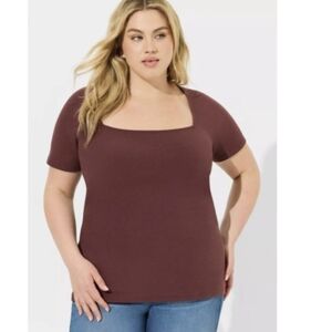 Torrid "Super Soft" Ribbed, Fitted Square Neck Top In Purplish Brown